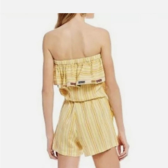 Anthropologie L Kopali Yellow Pink Mustard Striped Strapless Shorts Jumpsuit - Picture 3 of 15